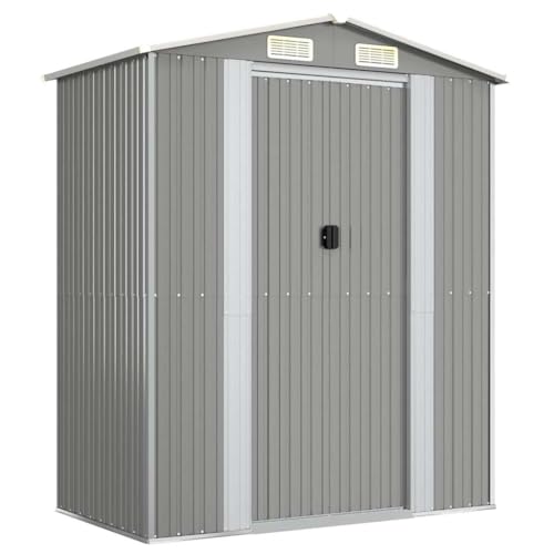 vidaXL Cobertizo de Jardín Exterior Aire Libre Patio Almacenamiento Organizador Casa Puerta Herramienta Caseta Acero Galvanizado Gris Claro