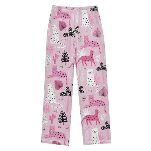 visesunny Boys' Pants Leopard Palm Branch Tropical Jogger Pants Elastic Waist Long Bottoms Trousers with Pockets