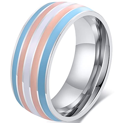 Nanafast 8mm Stainless Steel Enamel Rainbow LGBT Pride Ring for Lesbian & Gay LGBTQ Pride Wedding Engagement Band