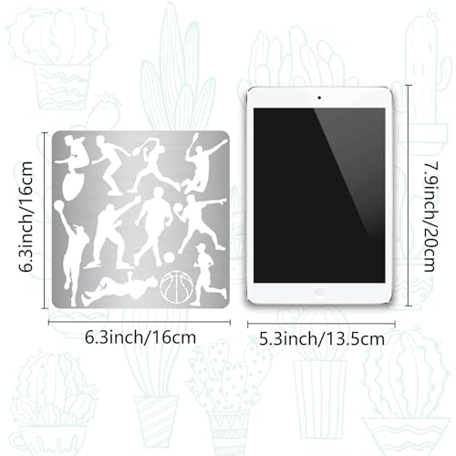 GORGECRAFT 16x16cm Sports Metal Stencil Human Basketball Metal Template Stainless Steel Journal Planner Stencils for Wood Burning Drawing Carving Pyrography Painting on Wood Crafting - Image 2