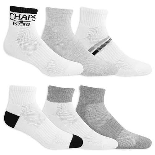Chaps Men's Athletic Cushioned Performance Ankle Socks-6 Pairs-Breathable Mesh