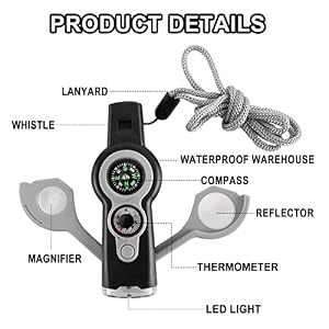 Seven-in-one Small Convenient and Multi-Functional Survival Emergency Whistle LED Outdoor Compass Hiking Electronic Whistle for Coaches Seven-in-one Small Convenient and Multi-Functional Survival Emergency Whistle LED Outdoor Compass Hiking Electronic Whistle for Coaches