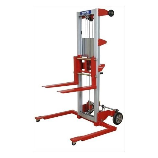 Wesco 273512 Aluminum/Steel Hand Winch Lifter with Adjustable Straddle Base, 350-lb. Capacity, 22-1/2" Length x 4" Width x 1-3/4" Height Fork