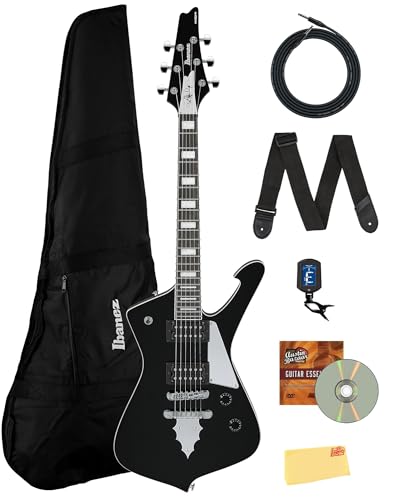 Ibanez PSM10 Paul Stanley miKro ショートスケール エレキギター - ギグバッグ、チューナー、ストラップ、ケーブル、Austin Bazaarの説明ビデオ、ポリッシュクロス付きブラックバンドル
