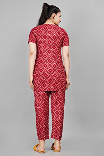 Image of Rayon Printed Night Suit Kurta pyjama Pant Set For womens and girls