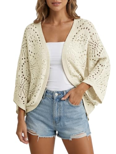Image of Womens Crochet Cardigan Lightweight Summer 3 /4 Sleeve Cover Up
