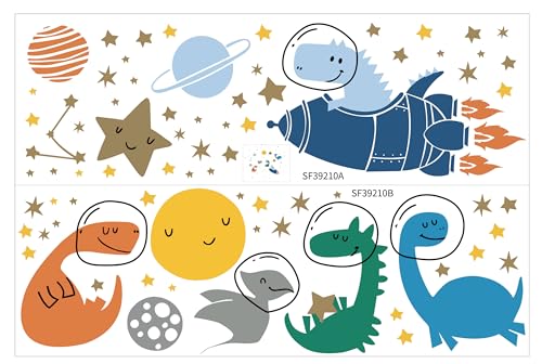 Image of Space Dinosaur Wall Stickers for Kids - Large Peel and Stick Decals (165x136cm) - Astronaut Dino & Planet Galaxy Theme - Nursery & Bedroom Decor