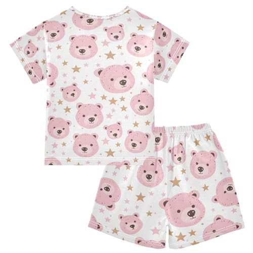 ALAZA Bear Star Cartoon Pajamas Set Short Sleeve Cotton Sleepwear Summer Pjs 2 Piece 5-14Y2