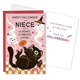 Qiavor Niece Happy Halloween Card, Cute Cat Halloween Card for Niece
