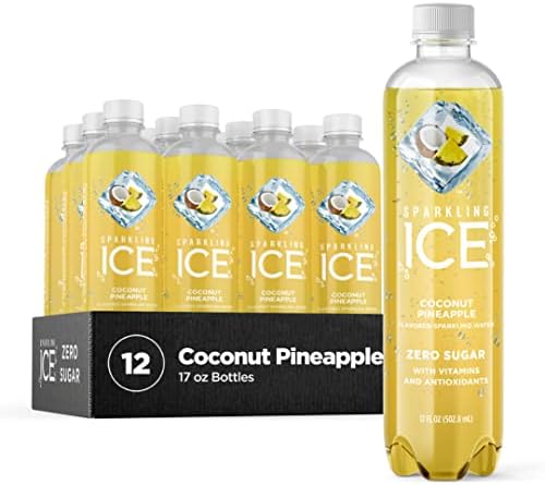 Sparkling Ice, Coconut Pineapple Sparkling Water, Zero Sugar Flavored Water, with Vitamins and Antioxidants, Low Calorie Beverage, 17 fl oz Bottles (Pack of 12)