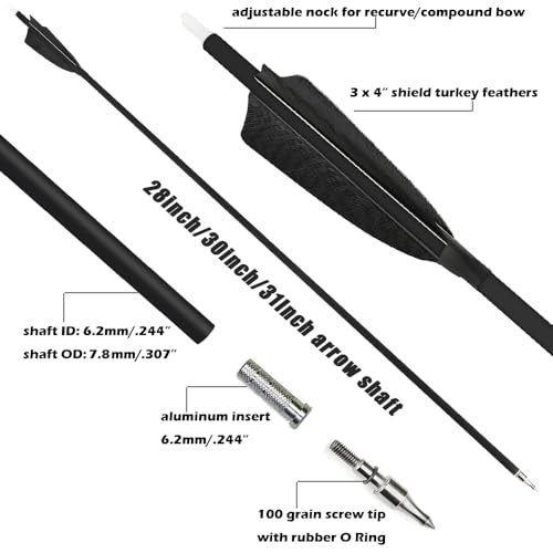 Flèches Carbone Colorful Eagle 28/30/31″ Pointes Vis, Pour Arc à Poulies/recurve, Chasse
