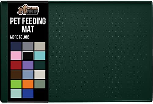 Gorilla Grip 100% Waterproof Raised Edge BPA Free Silicone Pet Feeding Mat, Dog Cat Food Mats Contain Spills Protects Floors, Placemats for Cat and Dog Water Bowl, Pets Accessories 32x24 Green