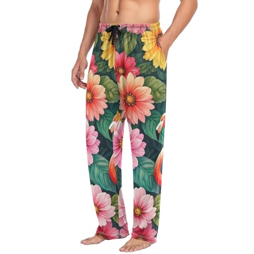 Men's Pajama Pants Tropical Floral Flamingo Sleep Pajama Lounge Pant with Pockets, Elastic Waistband4