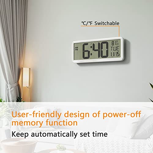 Yisile Rectangular Digital Wall Clock Battery Operated Electronic Alarm Clocks Large Lcd Screen With Time/Calendar/Temperature Display Atomic Wall Clock For Living Room Decor Analog Wall Decor Clock #TOP4