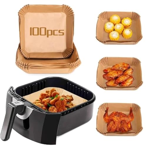 بطانات ورقية مربعة للمقلاة الهوائية مع ملصق 16.5 × 4.5 (مجموعة من 100 قطعة) - مجموعة من قطعة واحدة