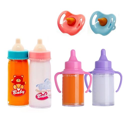 JINJUMEI Lot de 6 Bouteilles pour poupée avec téton, Biberon à Lait Magique Biberon de Poupée, New Born Baby Bouteille Magique, Convient aux Enfants de Plus de 3 an