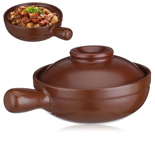 Healeved Cazuela de Barro Tradicional Pequeña 650 Ml Asa, Resistente a Altas Temperaturas, para Sopa y Arroz, Utensilio de Cocina Práctico para Uso Doméstico