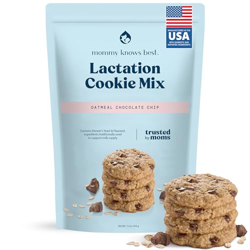 Mommy Knows Best Lactation Cookies Mix - Oatmeal Breastfeeding Cookie Supplement Support for Breast Milk Supply Increase with Flax Seed and Brewers Yeast (Chocolate Chip) 15oz