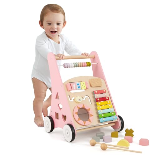 DREAMADE Lauflernwagen Holz, Lauflernhilfe ab 1 Jahr, Baby Gehhilfe mit...