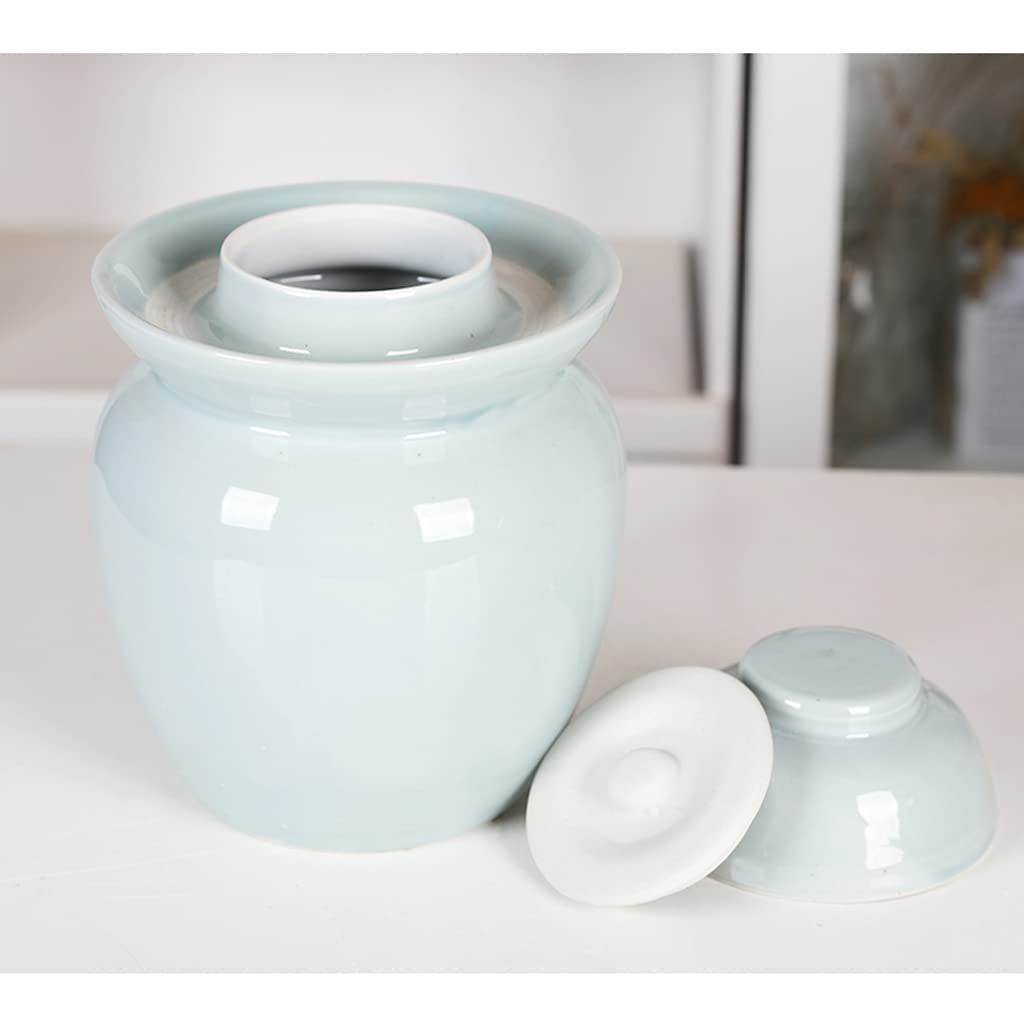 Grünes Einmachglas aus Keramik mit Deckel, großes traditionelles chinesisches Fermentationsset, Topf mit wasserdichtem Gärspunddeckel, Fermentationsglas für Kimchi, Kombucha-Glas 7 kg (4 kg)