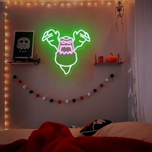 Image of Ghost Neon and Horror Busters Neon Slimer Sign for Wall Decor, Dimmable for Wall Decor Green Glut of A Ghosty Neon light for Bedroom,Kids Room,Man Cave for Birthday Gifts 14 * 12 IN