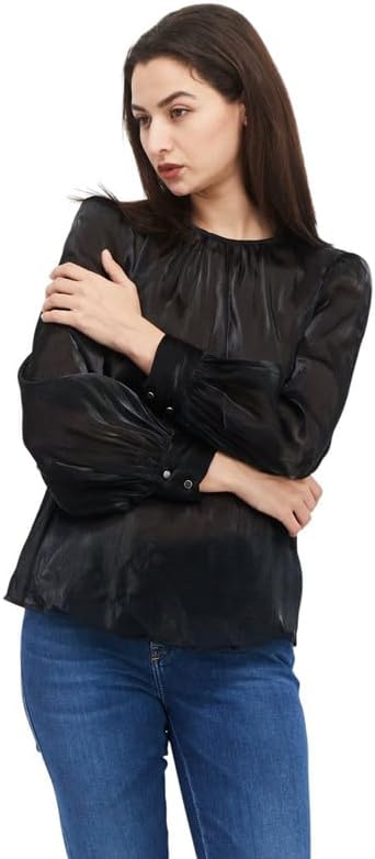 Alfani Women's Blouson Sleeves Crewneck Top (Deep Black, Large) - Image 2