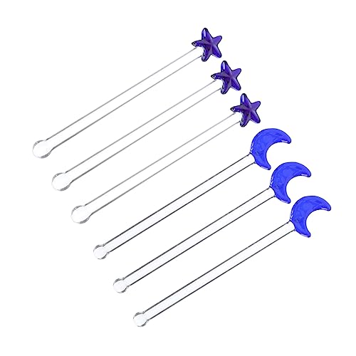 Ciieeo 6Pcs Creative Cocktail Mixing Rods Transparent Swizzle Sticks with Stars Moons for Wine and Party Drinks Friends