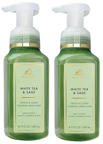 Bath & Body Works Bath and Body Works White Tea & Sage Gentle Foaming Hand Soap 8.75 Ounce 2-Pack (White Sage) 17.5 Ounce