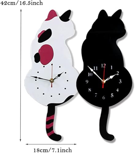Miniatura 2 de AOKLEY Reloj de pared - Reloj de pared con péndulo de gato, reloj de pared acrílico creativo con cola móvil, regalo para amantes de los gatos negros