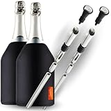 SIMPLEX DOMO 4-teiliges Wein-Kühlset – 2x Edelstahl-Weinkühlstab mit Ausgießer & 2x Kühlmanschette – Langanhaltende Frische & stilvoller Weingenuss