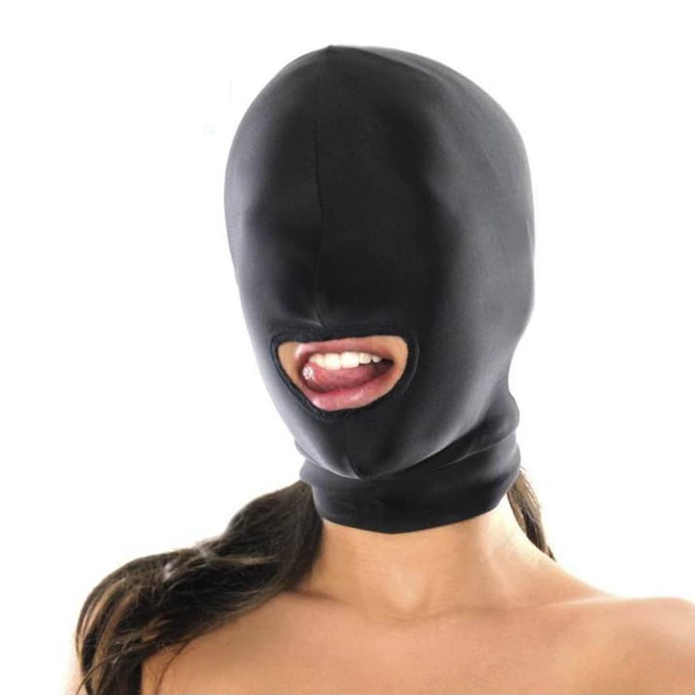 [FUMAJIS] フェイスカバー 目隠し SM グッズ コスプレ 頭 フェイスマスク 口の空いた 目隠し コスプレ 通気性 弾力性 SM 拘束 仮面 ブラック