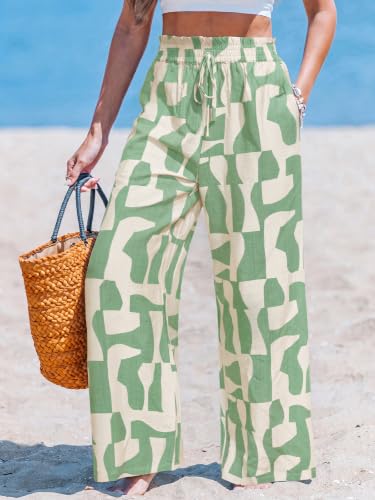 Image of CUPSHE Women's Wide Leg Beach Pants - Tropical Floral with Pockets Plus Size Casual Flowy Vacation Bottoms