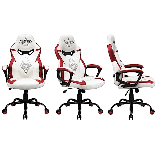 Subsonic - Chaise Gaming Assassin's Creed pour Enfant et Ado - Fauteuil de Bureau Ergonomique avec Mousse Haute Densité, Mécanisme à Bascule et Accoudoirs Confortables - Hauteur Réglable - Blanc – Image 3