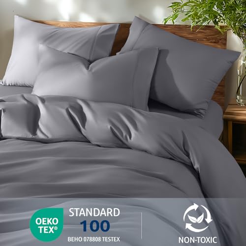 Shilucheng 100% Cotton California King Size Duvet Covers - 600 Thread Count, Luxury Sateen Weave Egyptian Cotton Comforter Cover with Zipper Closure,Hotel Bedding Duvet Covers 3 Piece (Dark Grey)