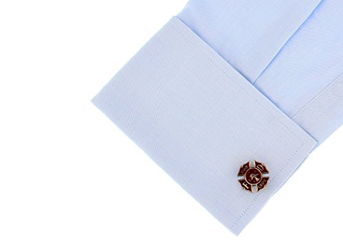 MRCUFF Fire Department Emblem Shield Cross FD Fireman Pair Cufflinks w/Presentation Gift Box Polishing Cloth3