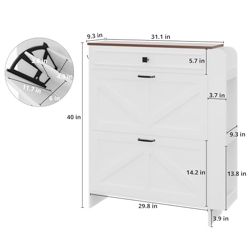 image for IRONCK Shoe Storage Cabinet with 2 Flip Drawers & Barn Door Design, Fr