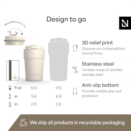 Image of LARS NYSOM Thermo Coffee Mug to go 13oz | Travel Mug 0.38 Liter with Insulation | Silicone grip base | Leak Proof Stainless Steel Tumbler for Coffee and Tea on the Go (Beige, 13oz)