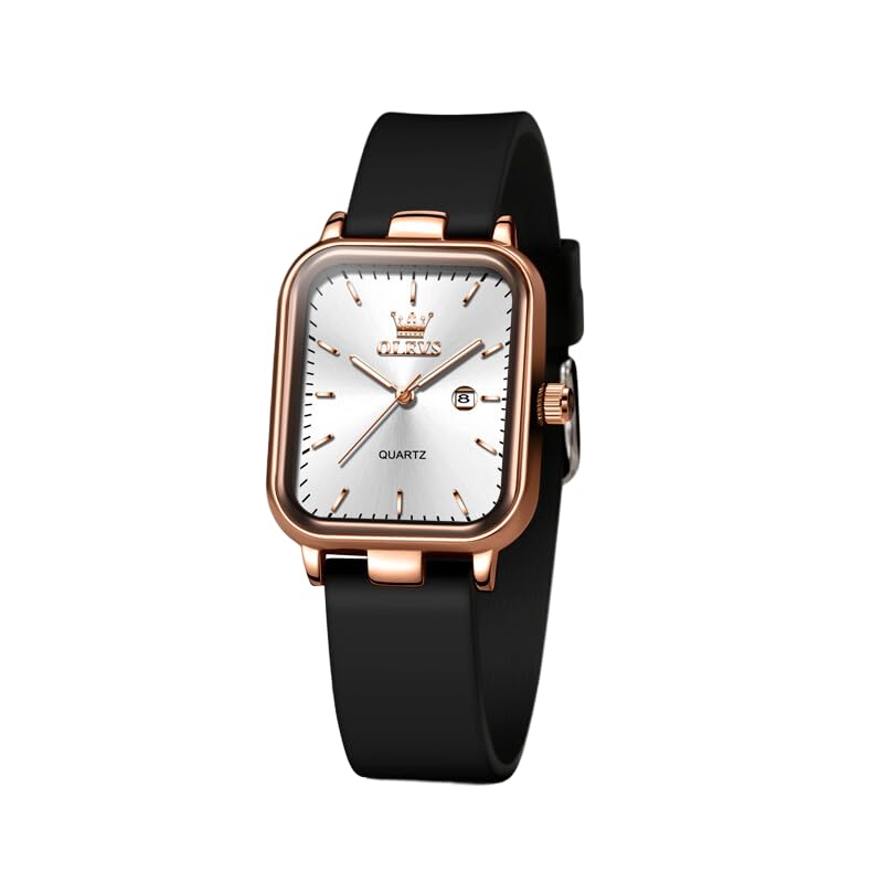 Image of OLEVS Watch for Women Quartz Square Dial Analog Wristwatch Silicone Waterproof Classic Elegant Design Ideal Daily Wear Gift