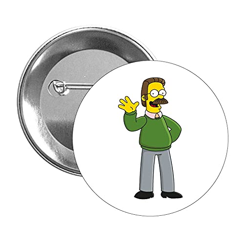 BUTTON LOS SIMPSON NED FLANDERS SMILING