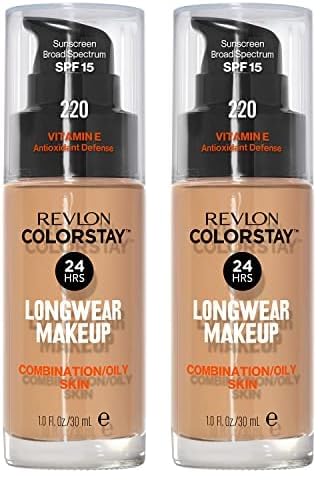 REVLON - ColorStay Base de Maquillaje SPF 15, con Vitamina E, Cobertura Media-Alta, Larga Duración, Acabado Mate, Resistente al Agua, para Piel Mixta-Grasa, Tono 220, Natural Beige - 30 ml