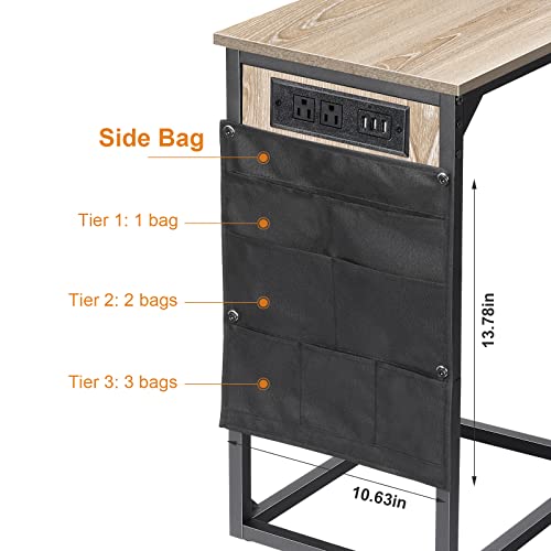 Set Of 2 C Shape End Table With Charging Station, Side Table For Couch Slide Under, Sofa Tbale For Living Room With Usb Ports, C Couch Table Snack Table For Bedroom #TOP3