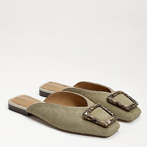 Image of Sam Edelman Lavina Sage Slip On Squared Toe Buckle Detail Fashion Leather Mules (Sage, 13)