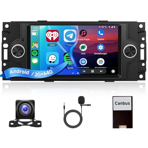 2+64G Android Car Radio Stereo for Jeep Wrangler Chrysler Dodge Commander Patriot Compass 300C with Wireless Carplay Android Auto, 6.2'' Touchscreen Mirror Link WiFi GPS Bluetooth FM RDS Rear Camera