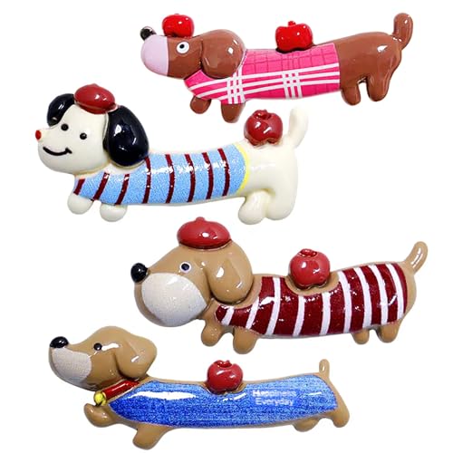 CRIZAN 4PCS Handmade Dog Hair Clips Dachshund Design with Striped Outfits Cute Dog Hair Accessories For Girls
