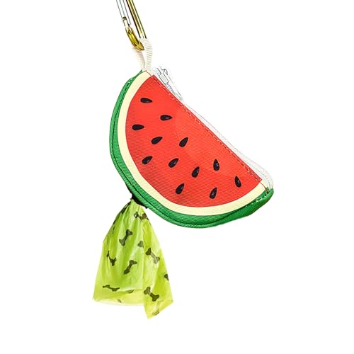BlissBud Convenient Dog Poop Bag Holder Leash Attachment with Zipper Case for Potty Bags - Trash Bag Carrier Accessory Dispenser for Poo Bags,Watermelon,Medium