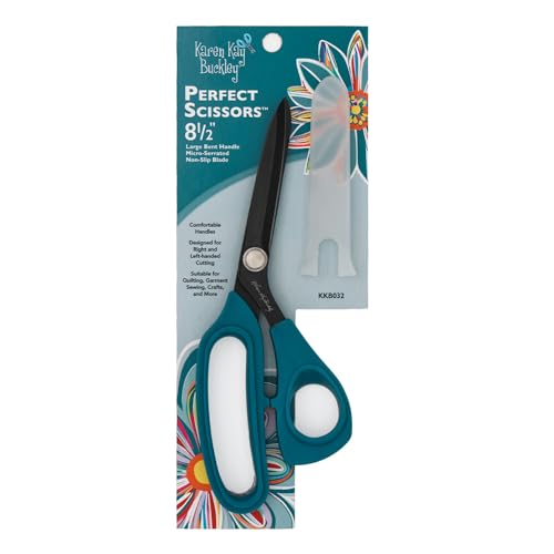 Karen Kay Buckley Perfect Scissors 8-1/2 Inch #KKB032 Bent Handle Micro-Serrated Non-Slip Blade for Quilting Crafting and Garment Sewing. Sharp Blades Grip Fabric and Cut Many Layers
