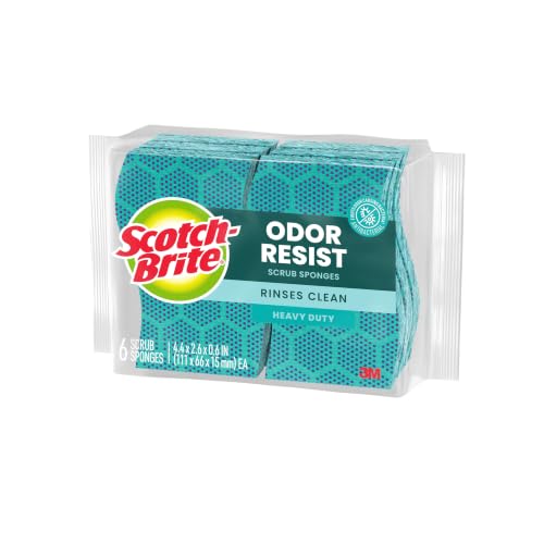 Scotch-Brite Odor Resist Heavy Duty Scrub Sponge, Dishwasher-Safe Kitchen sponges for Serious Scrubbing, Multipurpose Dish Sponge for Stuck-On Messes, 6 Scrubbing Sponges - Image 3