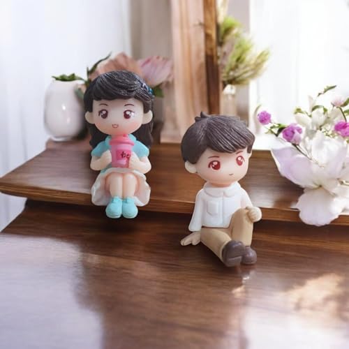 Image of Cute Cartoon Couple Car Dashboard Accessories | Plastic Action Figure Ornament with Balloon | Interior Dashboard Decoration for Car, Home, Office (8 x 4 cm) (Model 6)