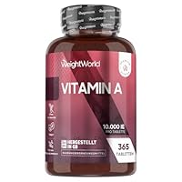 Vitamin A Tabletten - 10.000IE Retinol (3000μg) - Bekannt als Augenvitamine - Vitamin A trägt zur Erhaltung der normalen Sehkraft bei (EFSA) - 365 Retinylacetat Tabletten - Vegan - WeightWorld