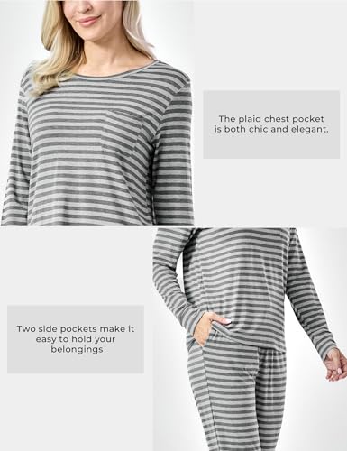Image of GYS Bamboo Viscose Sleep Sets for Women Long Sleeve Crew Neck Pajama Sets with Pockets